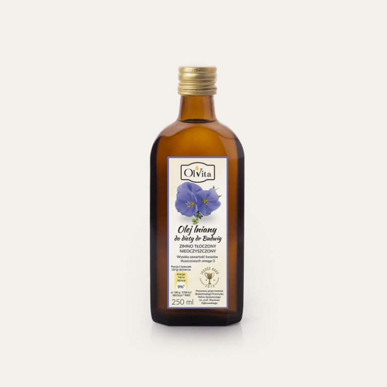 Olej lniany do diety dr Budwig zimno tłoczony, nieoczyszczony 250ml Olvita